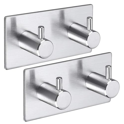 Aikzik Handtuchhalter ohne Bohren, wasserfeste Klebehaken, Haken selbstklebend als Wandhaken, Handtuchhaken Edelstahl für Bad und Küche, Silber von Aikzik