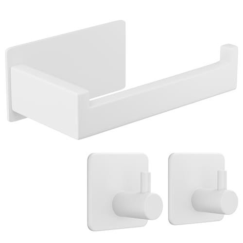 Aikzik Klopapierhalter, Toilettenpapierhalter ohne Bohren, Toilettenpapierhalter Weiß und 2 Stück Klebehaken, Edelstahl Klorollenhalter, Wc Papier Halterung Rollenhalter mit Kleber für Badzimmer von Aikzik
