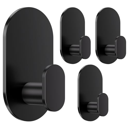 Aikzik Handtuchhalter ohne Bohren, Haken Selbstklebend Edelstahl Wasserfeste Klebehaken, Wandhaken Ideal für Badzimmer Türhaken Küche Büro, Schwarz Aikzik Handtuchhalter ohne Bohren, Haken Selbstklebend Edelstahl Wasserfeste Klebehaken, Wandhaken Ideal für Badzimmer Türhaken Küche Büro, Schwarz von Aikzik