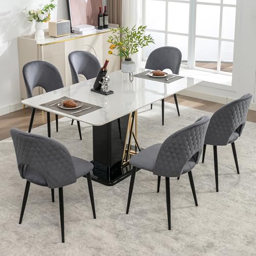 AilZylphera Esszimmerstühle 6er Set, Samt Polsterstuhl, Essstühle/Küchenstühle mit verstellbaren Füßen, Stühle für Esszimmer, Küche, Schlafzimmer und Wohnzimmer, Grau (6) von AilZylphera