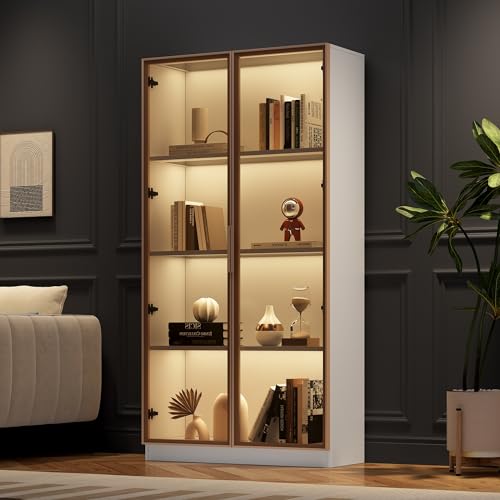 AilZylphera Glasvitrine mit 16-Farbiger LED, 2 Türen 4 Lagen Standvitrine Glas Vitrine Vitrinenschrank Sammlervitrine Hochschrank für Wohnzimmer, Schlafzimmer, Büro (A, Weiß) von AilZylphera