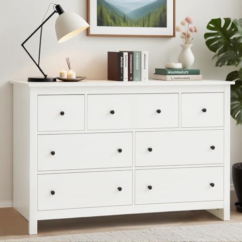 AilZylphera Kommode weiß mit 7 Schubladen 152 x 40 x 86 cm, Sideboard/highboard aus Holz, Komodenschrank für Schlafzimmer，Schubladenschrank für Esszimmer, Wohnzimmer, Schlafzimmer oder Flur von AilZylphera