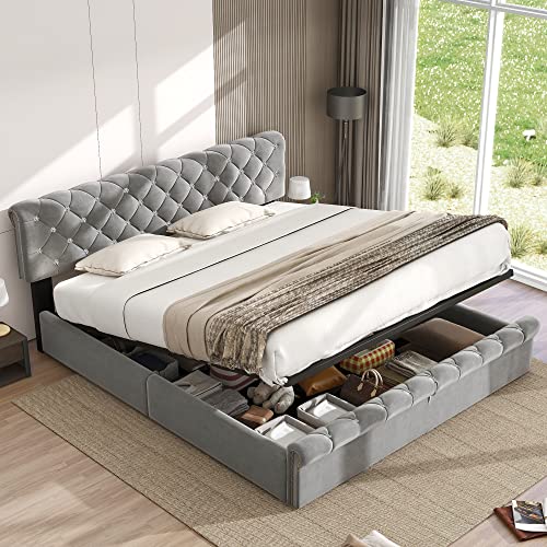 AilZylphera Polsterbetten Doppelbett, Hydraulisches Stauraumbett, mit Kopfteil und Lattenrost, mit Stauraumbox, Samt, für Schlafzimmer, Zweites Schlafzimmer, Ohne Matratze, 160x200 cm, Grau AilZylphera Polsterbetten Doppelbett, Hydraulisches Stauraumbett, mit Kopfteil und Lattenrost, mit Stauraumbox, Samt, für Schlafzimmer, Zweites Schlafzimmer, Ohne Matratze, 160x200 cm, Grau von AilZylphera