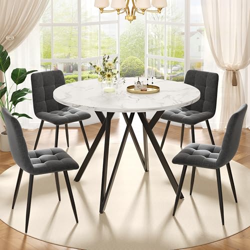 AilZylphera Runder Esstisch 100 cm, Küchentisch mit Metallbeinen, Esszimmertisch für 4-6 Personen, Wohnzimmertisch - Platte aus Marmorimitat, Runder Tisch für Wohnzimmer, Küche oder Esszimmer (2) von AilZylphera