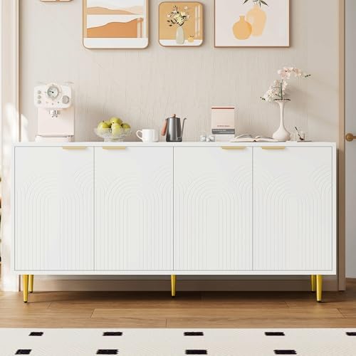 Sideboard 160 x 40 x 80 cm, Kommode mit 4 Türen, highboard mit verstellbaren Böden, Küchenschrank/Buffetschrank, Mehrzweckschrank für Wohnzimmer, Schlafzimmer, Küche oder Flur, Schwarz (Weiß) von AilZylphera