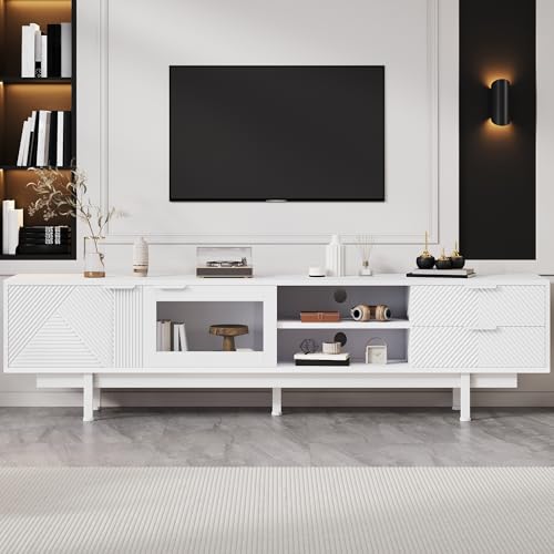 TV-Schrank 200x40x50,5 cm für Fernseher bis zu 80 Zoll, Doppeltür- Fernsehschrank mit 2 Schubladen, TV lowboard mit Glastüren, TV Board/ TV Tisch für Wohnzimmer, Esszimmer, Schlafzimmer (Schwarz) von AilZylphera