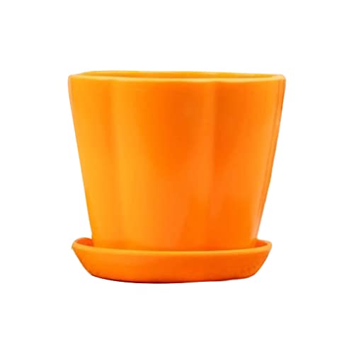 Ailan Kunststoff runder Blumentopf Desktop Business Tabletop Garten Blumentopf Sukkulentenhalter dekorativer Übertopf mit Tablett, Orange, S von Ailan