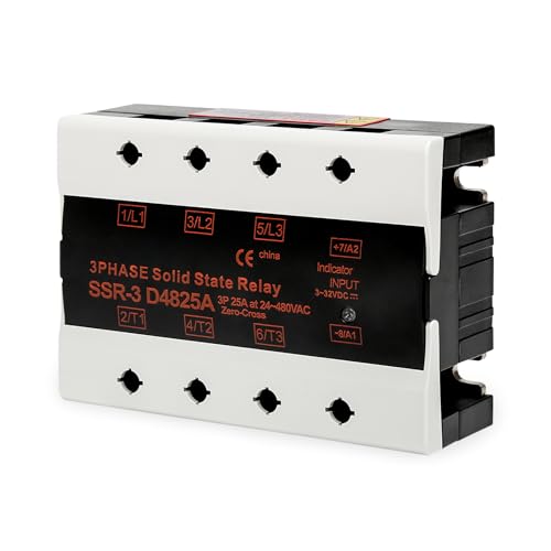 25A Solid State Relais 3 phasen DC Steuerung AC SSR Relais Steuerspannung 3V-32V DC, Lastschaltspannung 24V-480V AC, Werksmodell SSR-3 D4825A (1NO) Rückseitiger Kühlkörper. von Ailao