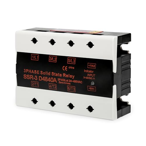 40A Solid State Relais 3 phasen DC Steuerung AC SSR Relais Steuerspannung 3V-32V DC, Lastschaltspannung 24V-480V AC, Werksmodell SSR-3 D4840A (1NO) Rückseitiger Kühlkörper. von Ailao