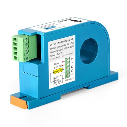 Ailao Strommessschalter DC 0-50A Stromsensor Steuerschalter Einstellbar Stromerfassungsschalter Strommess Schalter Überlastschutz Linkage Control 0-50ADC 1NO+1NC Schienenmontage Modell: D360. von Ailao