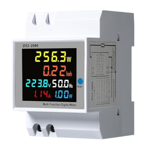 Ailao Stromzähler Hutschiene 6in1 Stromzähler LCD Strommessgerät Digital Energiekostenmessgerät Einphasig Stromverbrauchsmesser, AC 40-300V Stromstärke 0-100A Leistung 0-45KW, Geschlossenem Typ CT. von Ailao