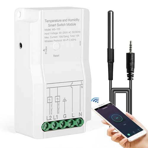 Ailao Wifi Temperaturregler 230V Zeitschaltuhr Wlan mit fühler Temperature controller Smart temperaturregler Modul Dual Output 15A 2.4GHz Temperatur und Luftfeuchtigkeit Sensor. von Ailao