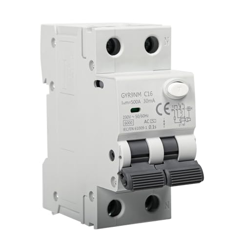 Fehlerstromschutzschalter Fi Schutzschalter 16A 30MA 1P+N Fi Schalter RCBO 6KA MCB Fehlerstrom Schutzschalter AC 230V mit Ableitstromschutz Überlast und Kurzschlussschutz, DIN Schienenmontage. von Ailao