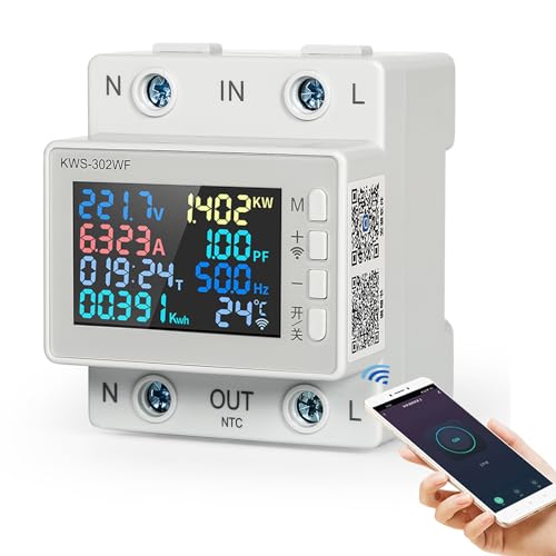 Stromzähler Wlan Tuya Smart Meter Stromzähler Hutschiene Schiene Wechselstromzähler Spannung/Strom/Frequenz/Leistung/Energie HD Digitales Farbdisplay AC170-300V/63A Modell KWS-302WF. Stromzähler Wlan Tuya Smart Meter Stromzähler Hutschiene Schiene Wechselstromzähler Spannung/Strom/Frequenz/Leistung/Energie HD Digitales Farbdisplay AC170-300V/63A Modell KWS-302WF. von Ailao