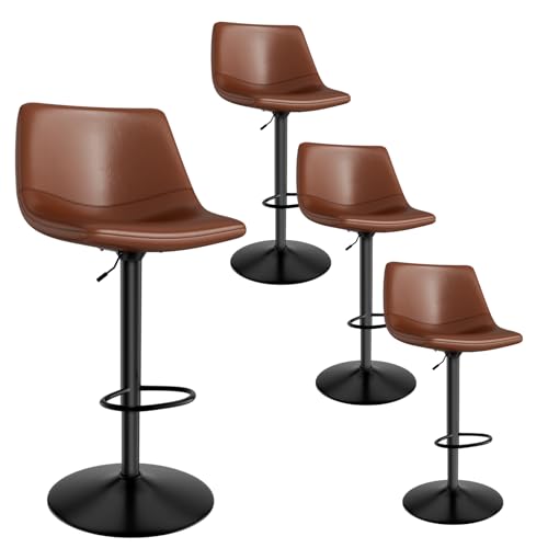 Ailatimogo Barhocker Drehbar, Höhenverstellbarer Hocker, Küchenhocker, Metallgestell mit Rückenlehne und Fußstütze (4, Braun, Groß) von Ailatimogo