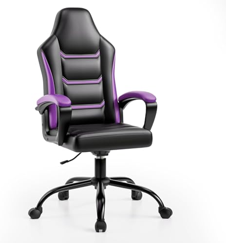 Ailatimogo Ergonomischer Gaming Stuhl, Computerstuhl Höhenverstellbarer Computerstuhl aus PU-Leder mit Rollen für Erwachsene und Jugendliche (Lila) von Ailatimogo
