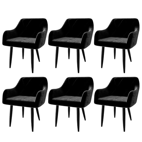 Ailatimogo Esszimmerstühle, Samt gepolsterte Stühle, Bequeme Küchenstühle mit breiter Rückenlehne und Metallbeinen (6, schwarz, überdimensioniert) von Ailatimogo