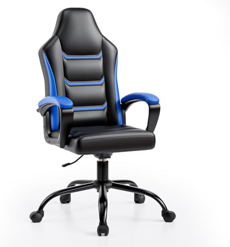 Ailatimogo Gaming Stuhl Ergonomischer Computerstuhl Höhenverstellbarer Computerstuhl aus PU-Leder mit Rollen für Erwachsene und Jugendliche (Blau) von Ailatimogo