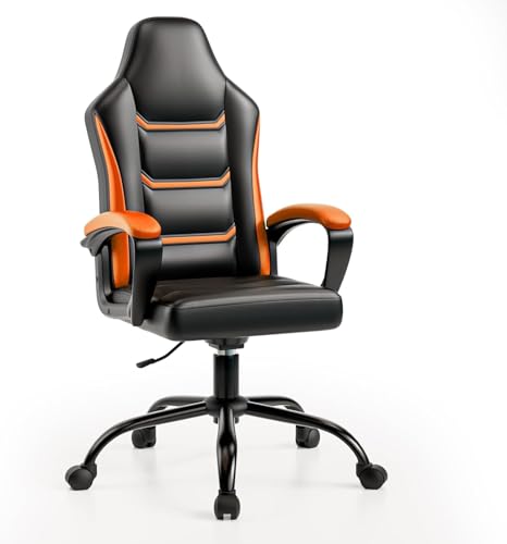 Gaming Stuhl Ergonomischer Computerstuhl Höhenverstellbarer Computerstuhl aus PU-Leder mit Rollen für Erwachsene und Jugendliche (Orange) von Ailatimogo