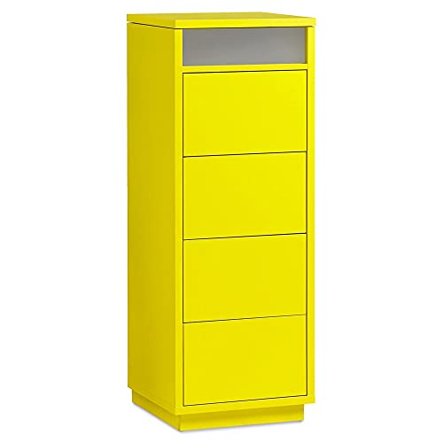 AILEENSTORE Kommode mit 4 Schubkästen, Klapp-Deckel & Dokumenten-Ablage mit Glasfenster - Schubladen-Turm - Push-To-Open Sideboard - Farbe: Gelb von Aileenstore