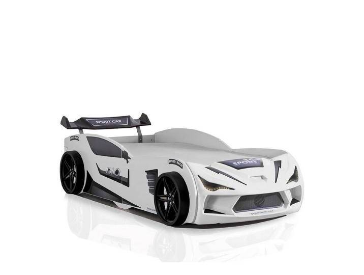 Aileenstore Autobett Rio, Kinderbett 90 x 200 cm, inkl. Lattenrost, Heckspoiler LED-Beleuchtung, weiß, inkl. Sportsitze,Creativ Fresh Plus H2 Matratze von Aileenstore