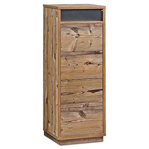Aileenstore Kommode mit 4 Schubkästen, Klapp-Deckel & Dokumenten-Ablage mit Glasfenster - Schubladen-Turm - Push-to-Open Sideboard - Farbe: Fichte von Aileenstore