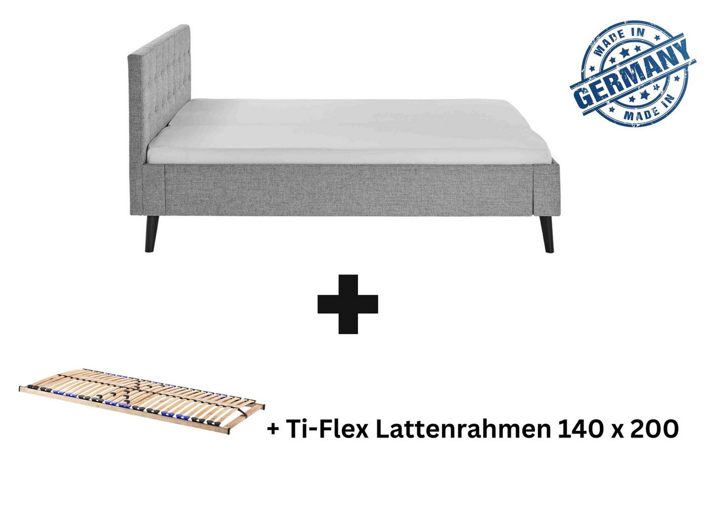 Aileenstore Polsterbett Amira, Doppelbett 140 x 200 cm, Kopfteil gesteppt Grau von Aileenstore