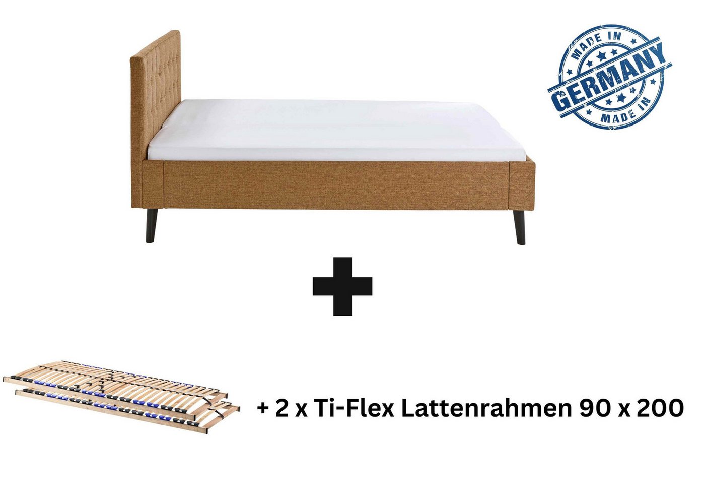 Aileenstore Polsterbett Amira, Doppelbett 180 x 200 cm, Kopfteil gesteppt Ocker von Aileenstore