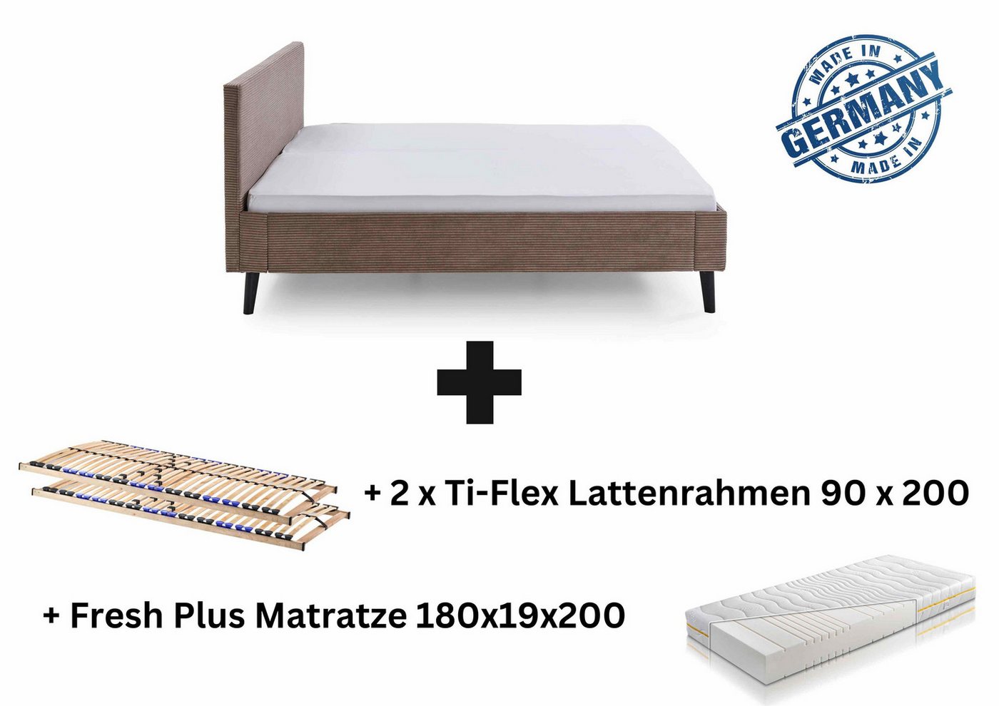 Aileenstore Polsterbett Viola, Doppelbett 180x200 cm,mit Lattenrahmen+Matratze,Cordstoff Poppy Taupe von Aileenstore