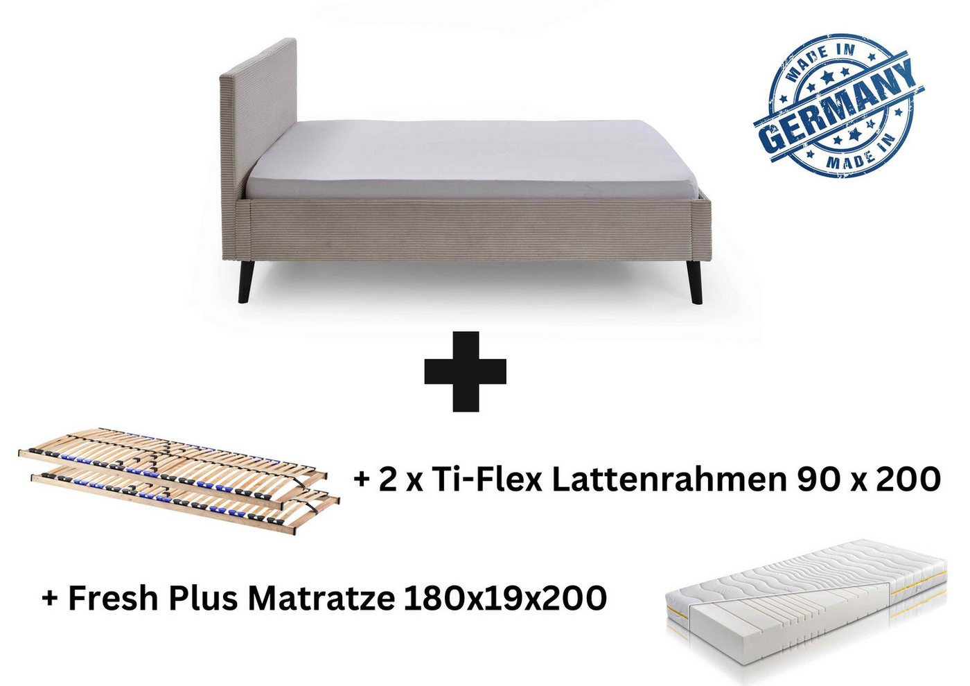 Aileenstore Polsterbett Viola, Doppelbett 180x200 cm mit Lattenrahmen+Matratze,Cordstoff Poppy Beige von Aileenstore