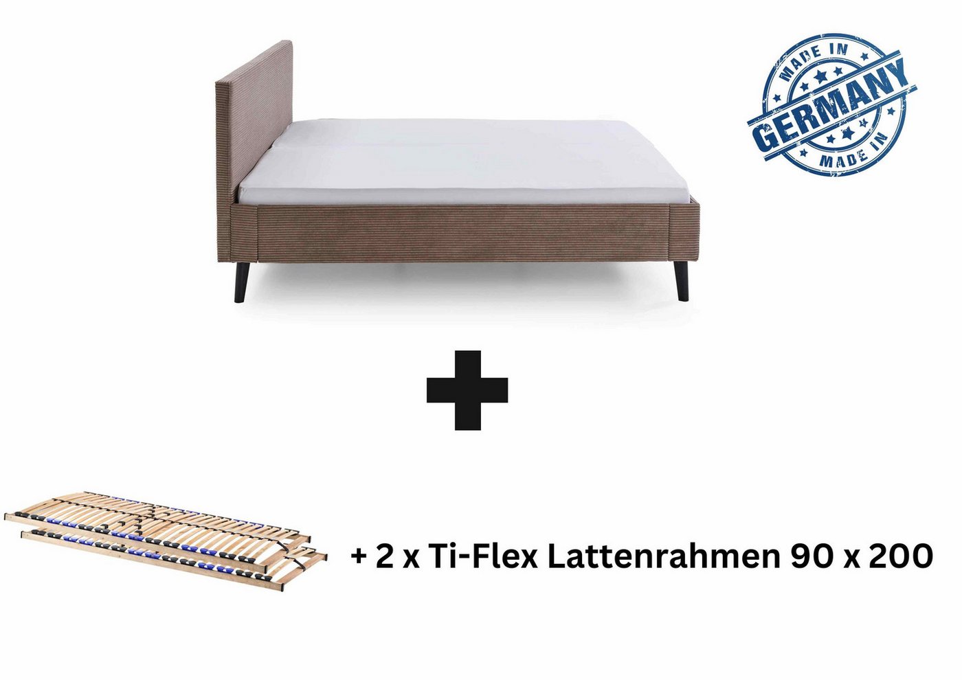 Aileenstore Polsterbett Viola, Doppelbett 180x200 cm mit Lattenrahmen,Ehebett,Cordstoff Poppy Taupe von Aileenstore