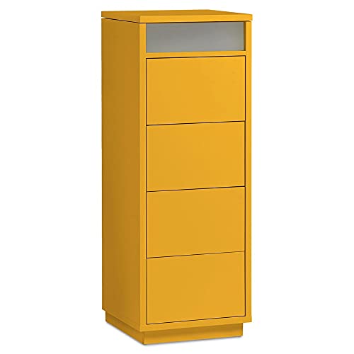 AILEENSTORE Kommode mit 4 Schubkästen, Klapp-Deckel & Dokumenten-Ablage mit Glasfenster - Schubladen-Turm - Push-To-Open Sideboard - Farbe: Orange von Aileenstore