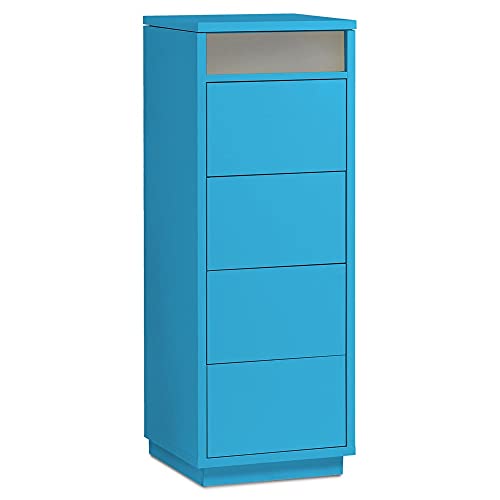 AILEENSTORE Kommode mit 4 Schubkästen, Klapp-Deckel & Dokumenten-Ablage mit Glasfenster - Schubladen-Turm - Push-To-Open Sideboard - Farbe: türkis-blau von Aileenstore