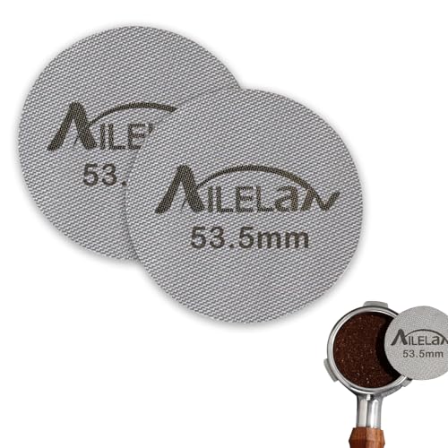 Puck Screen 53,5mm, 2 Stück Ailelan Puck Sieb 53,5mm für 54mm Siebträger, Edelstahl Puckfilter 1.7mm Dicke 150μm Espresso Sieb, Siebträger Zubehör Wiederverwendbarer Sieb Siebträger Espresso Zubehör von Ailelan