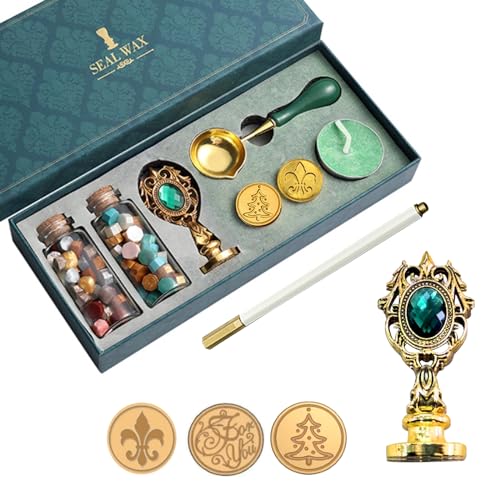 Wachssiegel Stempel Set, Wachssiegel Set mit 3 Stück Siegelstempel, 130 Siegelwachs Perlen, Wachs Siegel Stempel Kit Siegelstempel Set für Umschlag Hochzeit Einladung Brief Geschenkverpackung von Ailelan