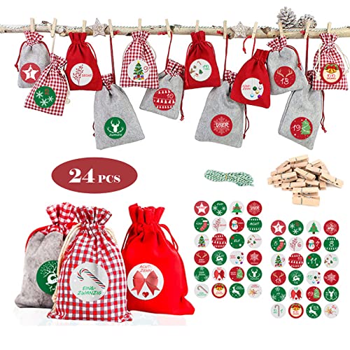 Adventskalender Set mit 24 Jute Taschen zum Befüllen mit hausgemachten Adventskalender, Weihnachtsgeschenktasche, DIY-Dekoration für Partys, Weihnachten von Ailgely