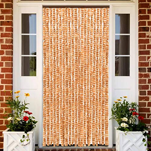 Ailgely Flauschvorhang Chenille 56 x 185 cm, Türvorhang aus Chenille Fliegenschutz Insektenschutz Camping Insektenschutz für Camping Wohnwagen Ocker und Weiß von Ailgely