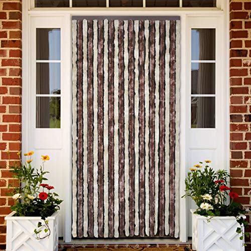 Ailgely Flauschvorhang Chenille 56 x 200 cm, Türvorhang aus Chenille Fliegenschutz Insektenschutz Camping Insektenschutz für Camping Wohnwagen Beige und Hellbraun von Ailgely