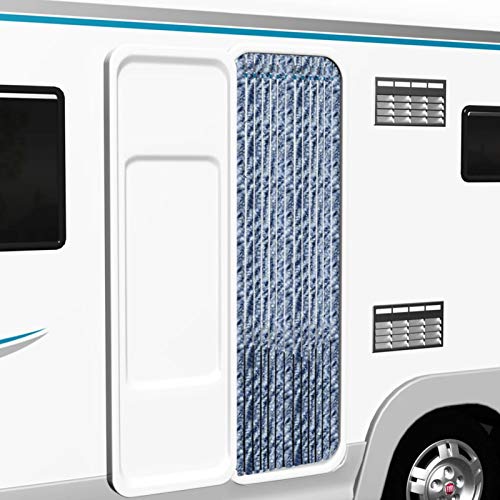 Ailgely Flauschvorhang Chenille 56 x 200 cm, Türvorhang aus Chenille Fliegenschutz Insektenschutz Camping Insektenschutz für Camping Wohnwagen Blau und weiß von Ailgely