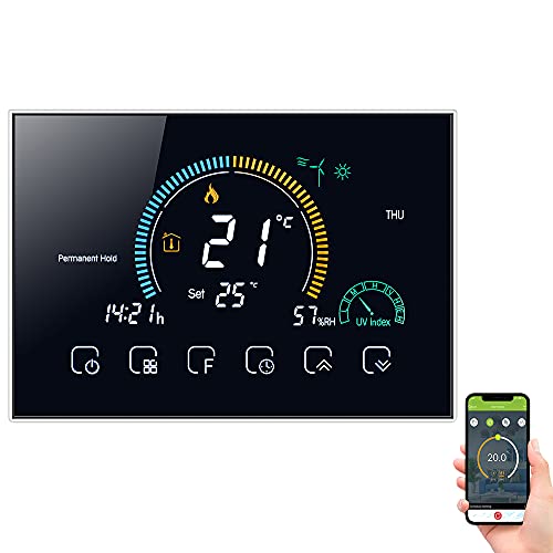 Ailgely Intelligenter Wi-Fi-Thermostat, Programmierbarer 5+1+1 Sechs Perioden, Sprach-APP-Steuerung, Thermoregulator für Wasser-/Gasboilerheizung, mit UV-Index-Feuchtigkeitsanzeige-Sperrfunktion Ailgely Intelligenter Wi-Fi-Thermostat, Programmierbarer 5+1+1 Sechs Perioden, Sprach-APP-Steuerung, Thermoregulator für Wasser-/Gasboilerheizung, mit UV-Index-Feuchtigkeitsanzeige-Sperrfunktion von Ailgely