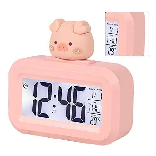 Ailgely Niedlicher Elektronischer Desktop-Wecker mit Cartoon-LED-Bildschirm für Kinderzimmer (Rosa Schweinchen) von Ailgely