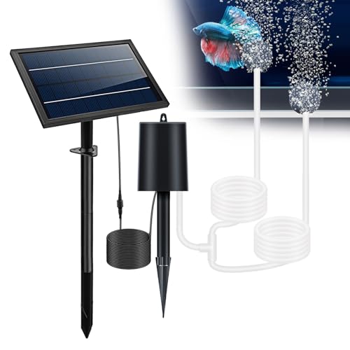 Ailgely Solar Sauerstoffpumpe, 10V 8W Solar Teichbelüfter mit Akku, 2.5m Rohr, 2 Luftsteinen, 3 Arbeitsmodi, Solar Luftpumpe, Aquarium Oxygenator, Sauerstoffpumpe Solar für Garten Aquarium Pool Teich von Ailgely