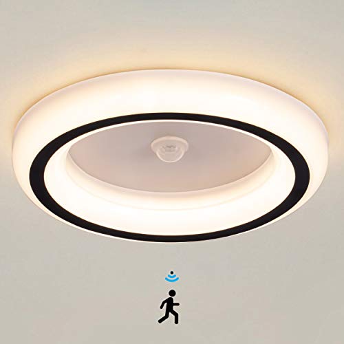 Ailiebe Design LED Deckenlampe mit Bewegungsmelder Tageslichtsensor Flurlampe Flur Diele Keller Weiß mit Schwarze Kreis 24cm von Ailiebe Design