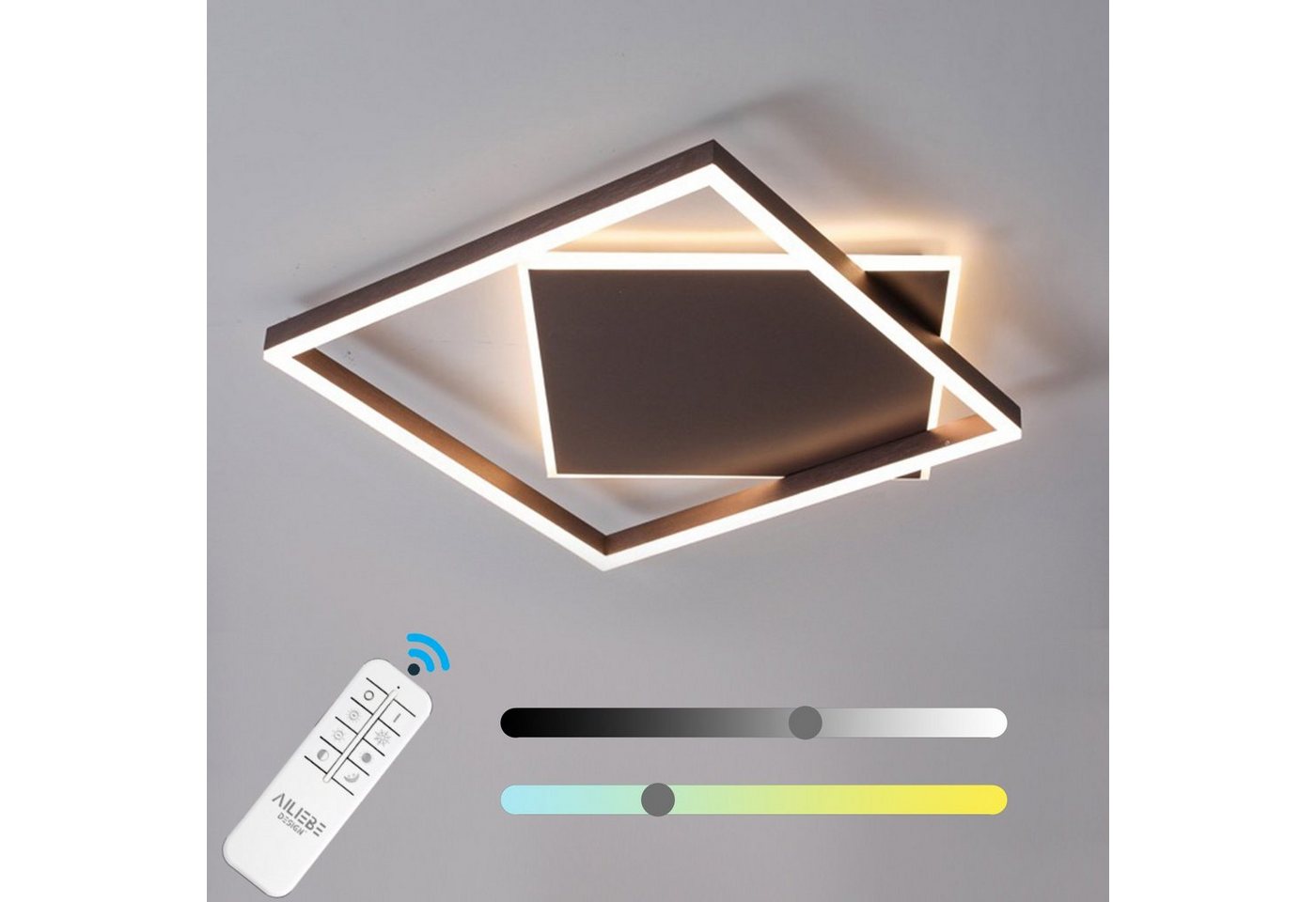 Ailiebe Design LED Deckenleuchte, Dimmbar, LED fest integriert, Tageslichtweiß, Warmweiß, Neutral, Mit Menmory Funktion, Augenschutz, Modern von Ailiebe Design