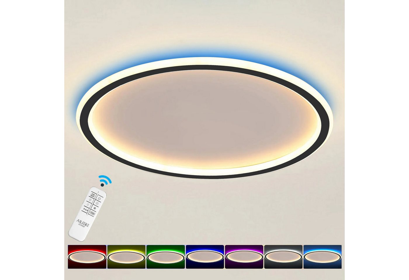 Ailiebe Design LED Deckenleuchte LED Deckenleuchte 40cm, RGB-Ambiente, Dimmbar, Fernbedienung, LED fest integriert, Ultraflach, Warm-Neutral-Kaltweiß, mit Memory Funktion Ailiebe Design LED Deckenleuchte LED Deckenleuchte 40cm, RGB-Ambiente, Dimmbar, Fernbedienung, LED fest integriert, Ultraflach, Warm-Neutral-Kaltweiß, mit Memory Funktion von Ailiebe Design