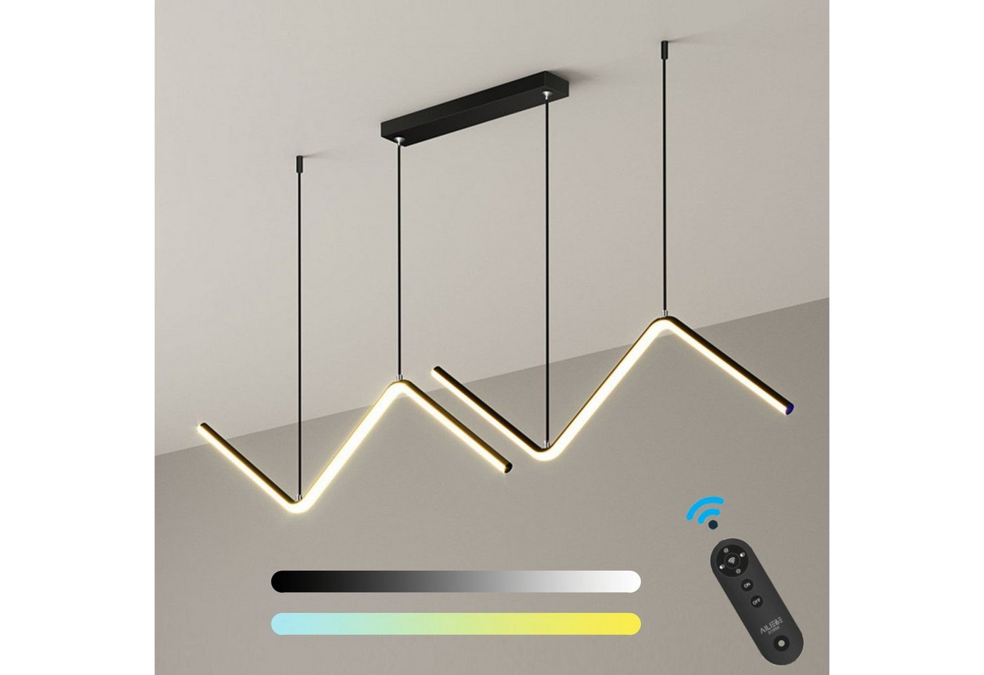 Ailiebe Design LED Pendelleuchte, Dimmbar, LED fest integriert, Warmweiß, Tageslichtweiß, Kaltweiß, Moderne Esstischlampe Deckenleuchte, L: 90cm Abhängung 40-120cm verstellbar, 42W 2800lm 3000K-6000K, mit integrierter Memory Funktion von Ailiebe Design