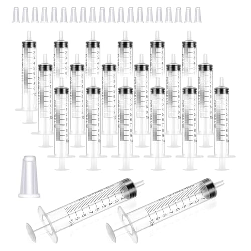 Aililong 10 ml Spritzen - 20er Pack sterilisierte Plastik-Spritzen mit Messskala und Verschlusskappen, perfekt für Labors, Haustiere und Kunsthandwerk. von Aililong