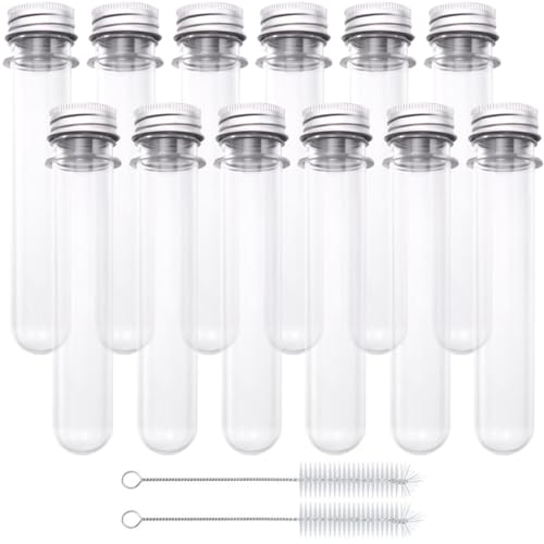 Aililong 12 Stück 45ml Reagenzglas mit Schraubverschluss - Transparente Glasröhrchen und Reagenzgläser Kunststoff für Blumenvase, Beads, Süßigkeiten und Laborgebrauch von Aililong