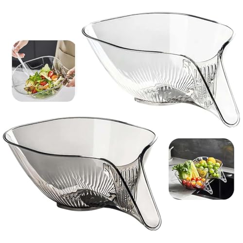 Aililong 2 Stück Abtropfkorb-Trichter, Multifunktionale Abtropfschale und Abflusskorb für Spülbecken, Küchenutensilien mit Trichter zum Waschen von Gemüse und Obst, transparent und grau von Aililong