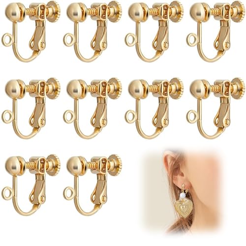 Aililong Clips Ohren Nicht durchgetreten - 10 STK. Eisen-Ohrringkomponenten, goldene Farbe, für Erwachsene, Loch: ca. 1,2 mm - Schleifen von Ohren Clips - Clips Oreilles von Aililong